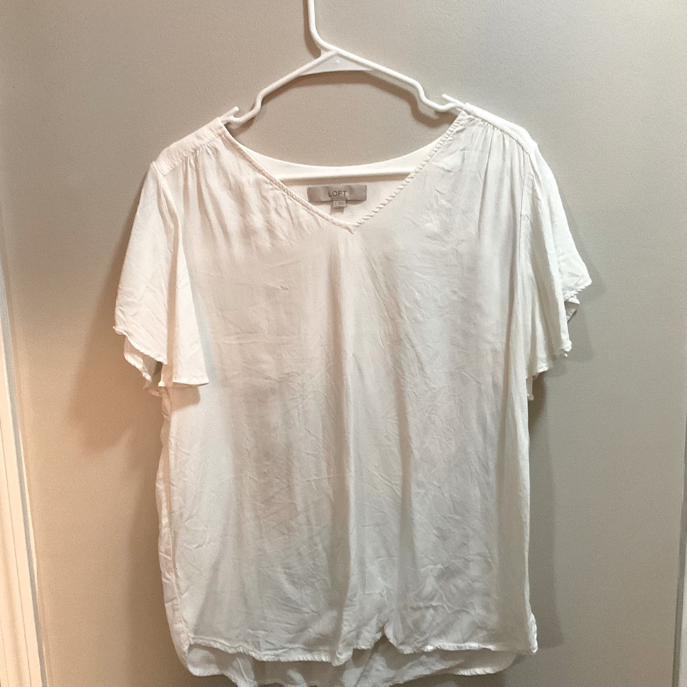 LOFT White blouse with flutter sleeve